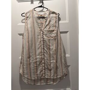 Lila Li Women's Large Striped Sleeveless Button Down Shirt Cotton Metallic Top L